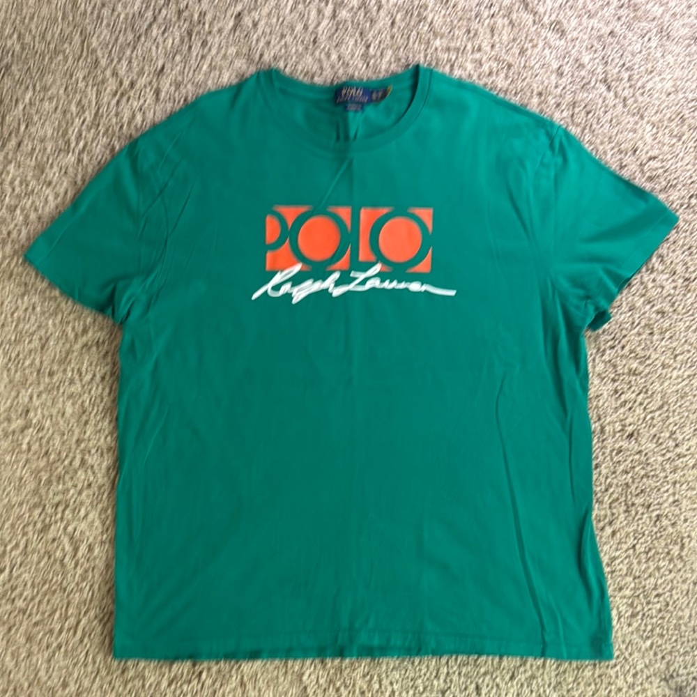 NWOT Polo Ralph Lauren Green T-Shirt with Orange Logo